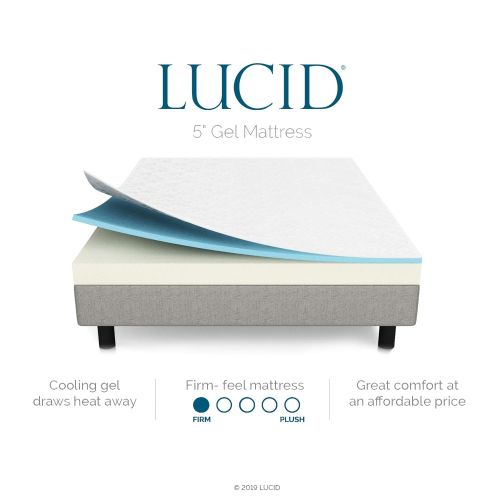  LUCID 5 Inch Gel Memory Foam Mattress - Dual-Layered - CertiPUR-US Certified - Firm Feel - Twin XL Size