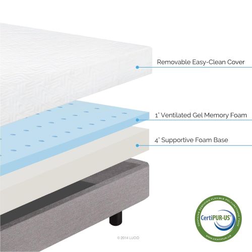  LUCID 5 Inch Gel Memory Foam Mattress - Dual-Layered - CertiPUR-US Certified - Firm Feel - Twin XL Size