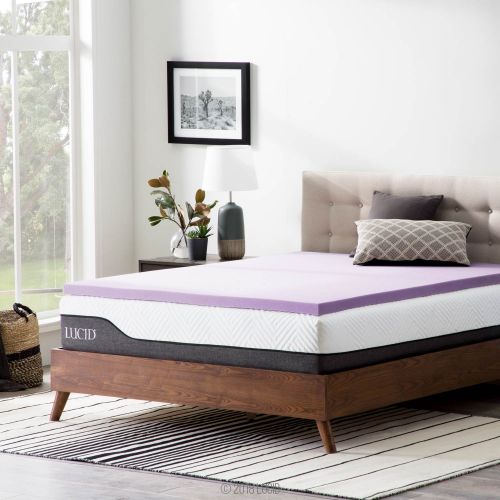  LUCID Ventilated Design 2 Inch Lavender Infused Memory Foam Mattress Topper, King,