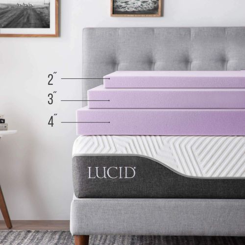  LUCID Ventilated Design 2 Inch Lavender Infused Memory Foam Mattress Topper, King,