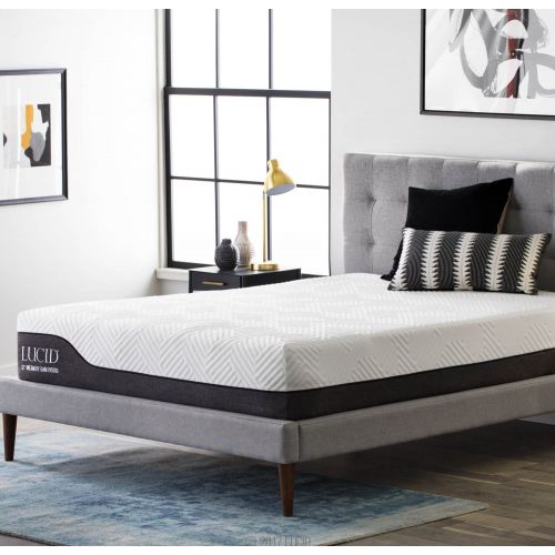  LUCID 12 Inch Queen Hybrid Mattress - Bamboo Charcoal and Aloe Vera Infused Memory Foam - Motion Isolating Springs - CertiPUR-US Certified