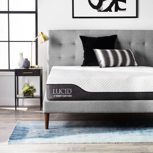  LUCID 12 Inch Queen Hybrid Mattress - Bamboo Charcoal and Aloe Vera Infused Memory Foam - Motion Isolating Springs - CertiPUR-US Certified