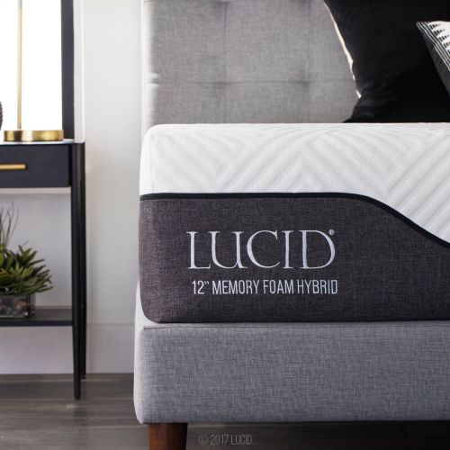  LUCID 12 Inch Queen Hybrid Mattress - Bamboo Charcoal and Aloe Vera Infused Memory Foam - Motion Isolating Springs - CertiPUR-US Certified