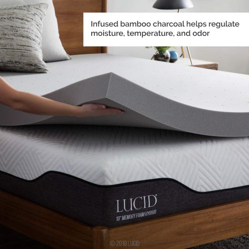  LUCID Lucid 4 Inch Bamboo Charcoal Memory Foam Mattress Topper - King