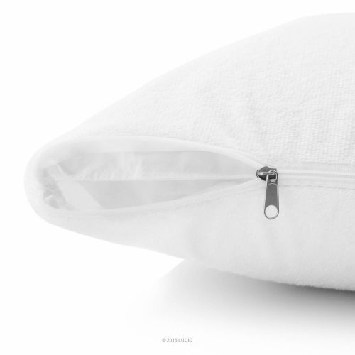  LUCID Premium Hypoallergenic 100% Waterproof Pillow Protector - 15-Year Warranty - Vinyl Free - Standard Size, Set of 2