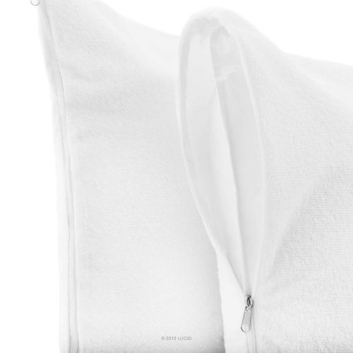  LUCID Premium Hypoallergenic 100% Waterproof Pillow Protector - 15-Year Warranty - Vinyl Free - King Size, Set of 2