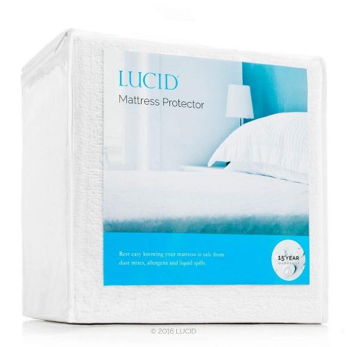  LUCID Premium Hypoallergenic 100% Waterproof Mattress Protector-15 Year Warranty-Vinyl Free-Queen