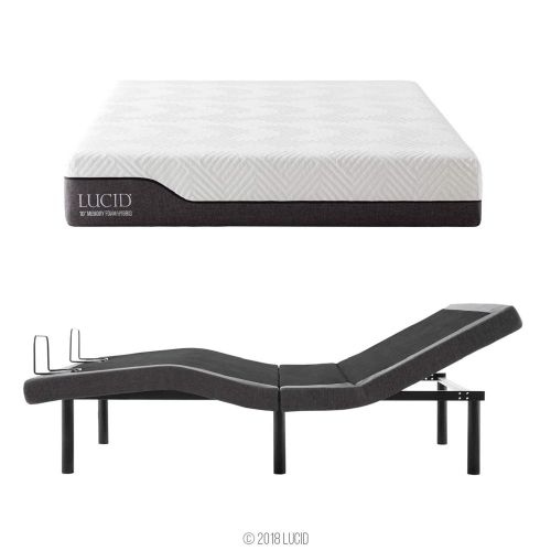  LUCID L300 Adjustable Bed Basewith LUCID 10 Inch Memory Foam Hybrid Mattress-Twin XL