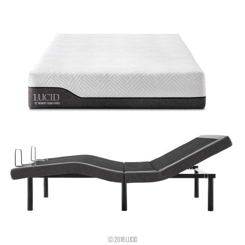  LUCID L300 Adjustable Bed Basewith Lucid 12 Inch Memory Foam Hybrid Mattress-Full