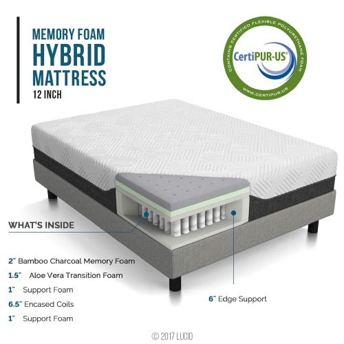  LUCID L300 Adjustable Bed Basewith Lucid 12 Inch Memory Foam Hybrid Mattress-Full