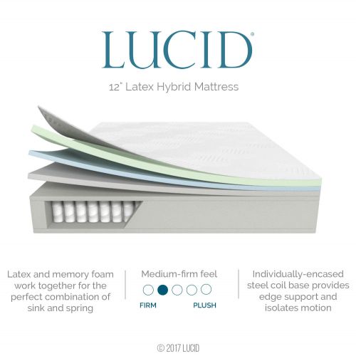  LUCID L300 Adjustable Bed Basewith LUCID 12 Inch Latex Hybrid Mattress-Split King