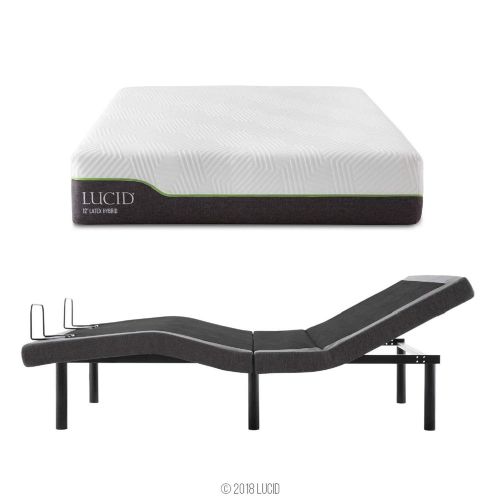  LUCID L300 Adjustable Bed Basewith LUCID 12 Inch Latex Hybrid Mattress-Split King