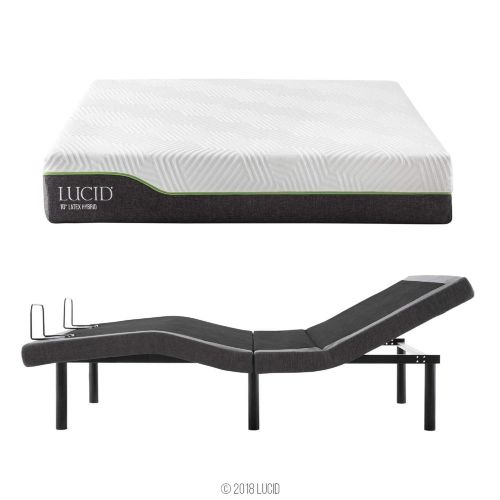  LUCID L300 Adjustable Bed Basewith LUCID 10 InchLatexHybrid Mattress-SplitKing