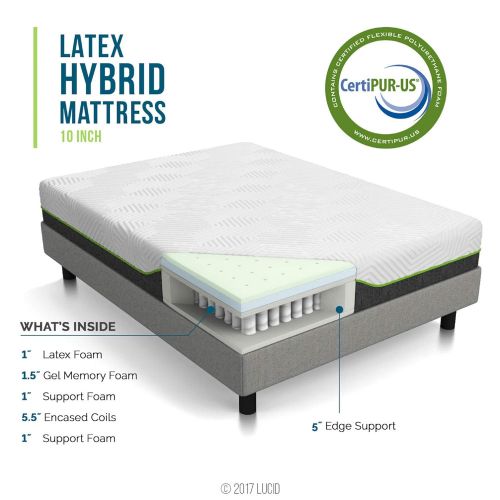  LUCID L300 Adjustable Bed Basewith LUCID 10 InchLatexHybrid Mattress-SplitKing