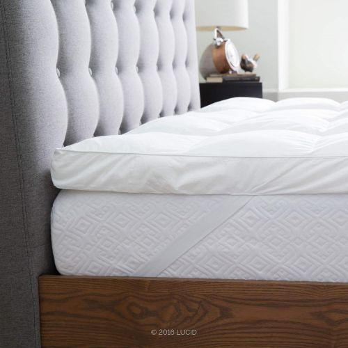  [아마존 핫딜] LUCID Ultra Plush 3 Inch Down Alternative Fiber Bed Mattress Topper - Allergen Free Pillow Top - Soft and Breathable Cotton Percale Cover - King Size
