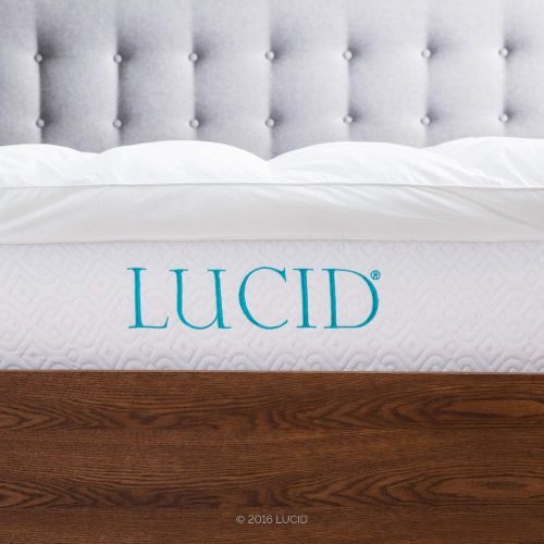  [아마존 핫딜] LUCID Ultra Plush 3 Inch Down Alternative Fiber Bed Mattress Topper - Allergen Free Pillow Top - Soft and Breathable Cotton Percale Cover - King Size