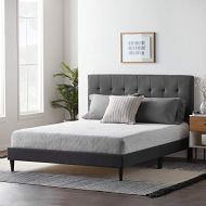 LUCID LUQQCH01UB Upholstered Bed withSquare TuftedHeadboard-Linen Inspired Fabric Sturdy Wood Build No Box Spring Required Platform, Queen, Charcoal