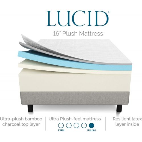  LUCID 16 Inch Plush Gel Memory Foam and Latex Four-Layer-Infused with Bamboo Charcoal Mattress, Twin