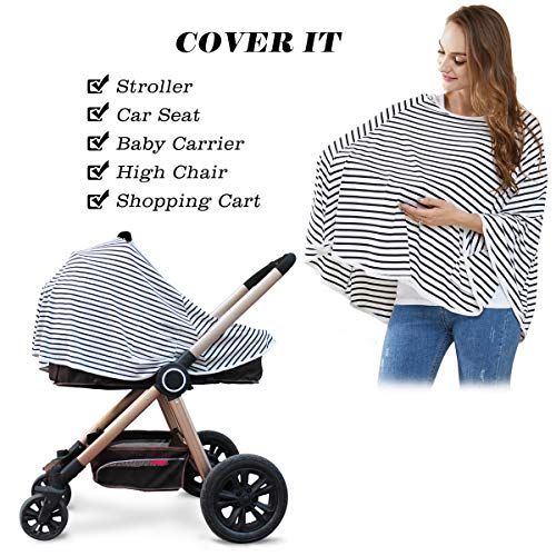  LUCINE Baby Nursing Cover & Nursing Poncho - Multi Use Cover for Baby Car Seat Canopy, Shopping Cart Cover, Stroller Cover, 361° Full Privacy Breastfeeding Coverage, Baby Shower Gifts for