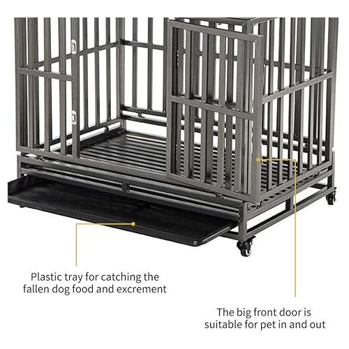  LUCKUP 38 Inch Heavy Duty Dog Cage Metal Kennel and Crate for Large Dogs,Easy to Assemble Pet Playpen with Four Wheels,Black … …