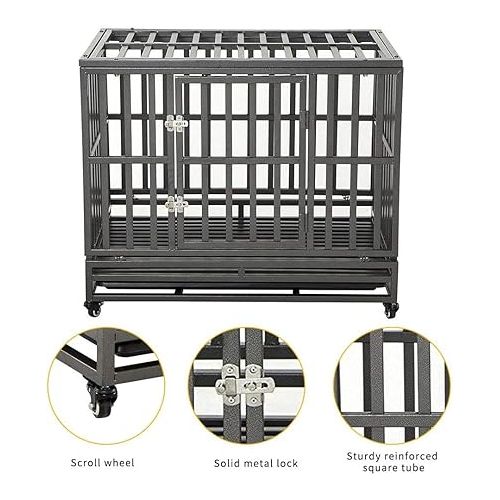  LUCKUP 38 Inch Heavy Duty Dog Cage Metal Kennel and Crate for Large Dogs,Easy to Assemble Pet Playpen with Four Wheels,Black … …