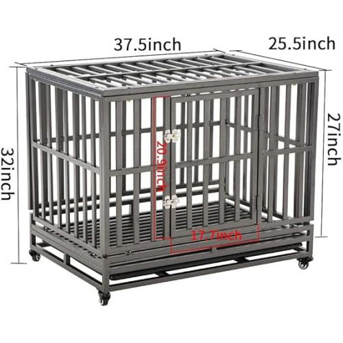  LUCKUP 38 Inch Heavy Duty Dog Cage Metal Kennel and Crate for Large Dogs,Easy to Assemble Pet Playpen with Four Wheels,Black … …