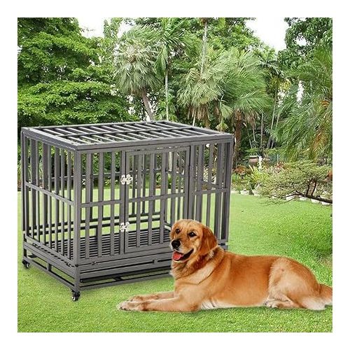  LUCKUP 38 Inch Heavy Duty Dog Cage Metal Kennel and Crate for Large Dogs,Easy to Assemble Pet Playpen with Four Wheels,Black … …