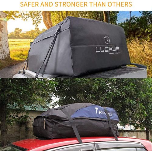  LUCKUP Roof Rack Car Cargo Carrier Bag Rooftop Box Waterproof &Durable with Anti-Slip Mat Heavy Duty Wide Straps and Buckles, Compatible for All Car Models (18.5 Cubic Ft-Black)