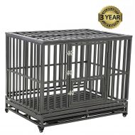 LUCKUP Heavy Duty Dog Cage Strong Metal Kennel and Crate for Medium and Large Dogs, Pet Playpen with Four Wheels,Easy to Install