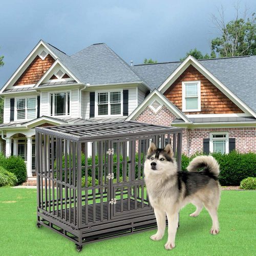  LUCKUP Heavy Duty Dog Cage Strong Metal Kennel and Crate for Medium and Large Dogs, Pet Playpen with Four Wheels,Easy to Install