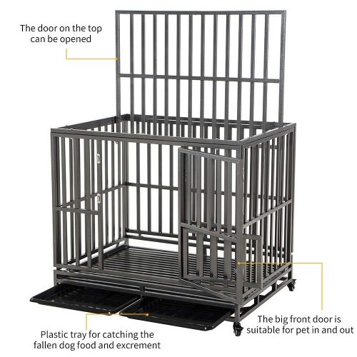  LUCKUP Heavy Duty Dog Cage Strong Metal Kennel and Crate for Medium and Large Dogs, Pet Playpen with Four Wheels,Easy to Install