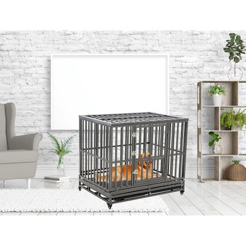  LUCKUP Heavy Duty Dog Cage Strong Metal Kennel and Crate for Medium and Large Dogs, Pet Playpen with Four Wheels,Easy to Install