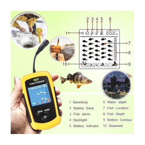  LUCKY Small Portable Fish Finder Kayak Sonar Handheld Fish Finders Ice Fishing Castable Depth Finder Boat Fisherman Gifts