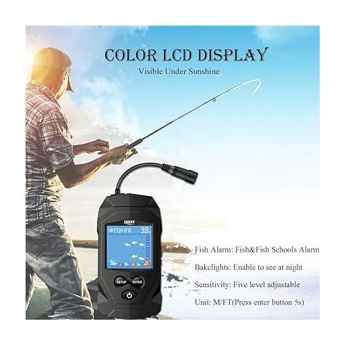  LUCKY Portable Fish Finders Wired Transducer Kayak Fish Finder Kit Portable Depth Finder LCD Display for Kayak Boat Ice Fishing