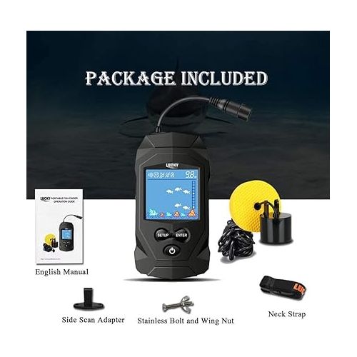  LUCKY Portable Fish Finders Wired Transducer Kayak Fish Finder Kit Portable Depth Finder LCD Display for Kayak Boat Ice Fishing