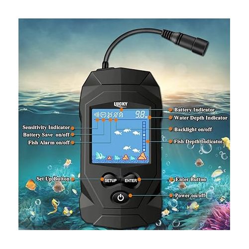  LUCKY Portable Fish Finders Wired Transducer Kayak Fish Finder Kit Portable Depth Finder LCD Display for Kayak Boat Ice Fishing