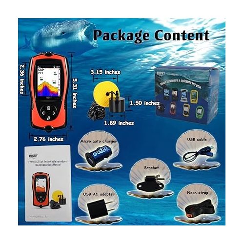  LUCKY Portable Fish Finder Handheld Kayak Fish Finders Wired Fish Depth Finder Sonar Sensor Transducer for Boat Fishing Sea Fishing