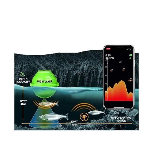  Lucky Smart Fish Finder - Portable Fish Finder, Wi-Fi Fishing Finder for Recreational Fishing from Dock, Shore or Bank,Wireless Fish Finder for Kayak Fising,Shore Fishing,Boat Fishing,Green
