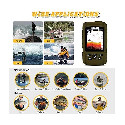  LUCKY Water Depth Fish Finders Waterproof Portable Fishing Fish Finder Display Handheld Ice Fishing Finder Sonar Sensor Transducer for Boat Kayak Sea Fishing