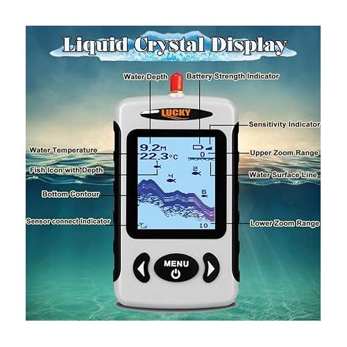  LUCKY Sonar Handheld Fish Finder Wireless Transducer Handheld Fish Finders Boat Kayak LCD Depth Finder Portable Display Sensor