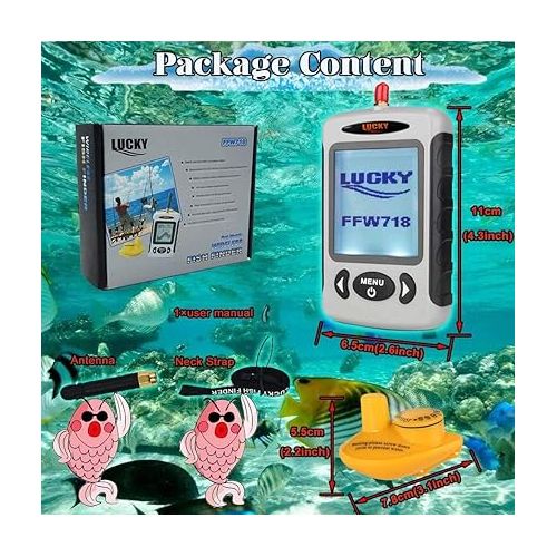  LUCKY Sonar Handheld Fish Finder Wireless Transducer Handheld Fish Finders Boat Kayak LCD Depth Finder Portable Display Sensor