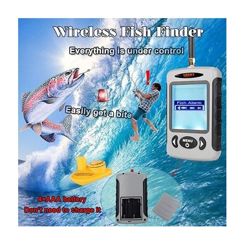  LUCKY Sonar Handheld Fish Finder Wireless Transducer Handheld Fish Finders Boat Kayak LCD Depth Finder Portable Display Sensor