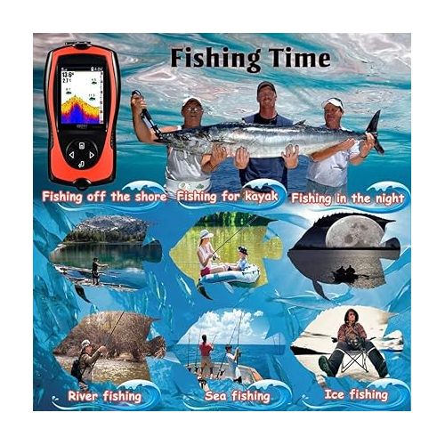  LUCKY Portable Fish Finder Transducer Sonar Sensor 147 Feet Water Depth Finder LCD Screen Echo Sounder Fishfinder with Fish Attractive Lamp for Ice Fishing Sea Fishing