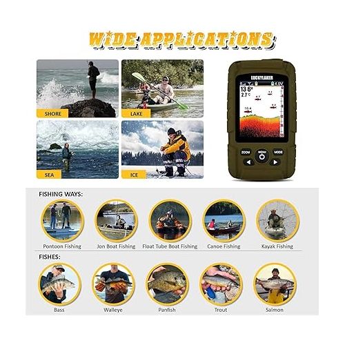  LUCKY Wireless Handheld Fish Finders Boat Wired Transducer Fishing Finder Sensor Sonar Waterproof Portable Depth Finders for Ice Fishing Sea Fishing Kayak