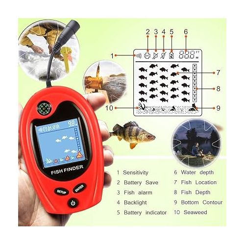  LUCKY Sonar Portable Fish Finder Transducer Wired Water Depth Finders Boat Kayak Transducer Fish Finder Handheld Fishing Gifts for Men