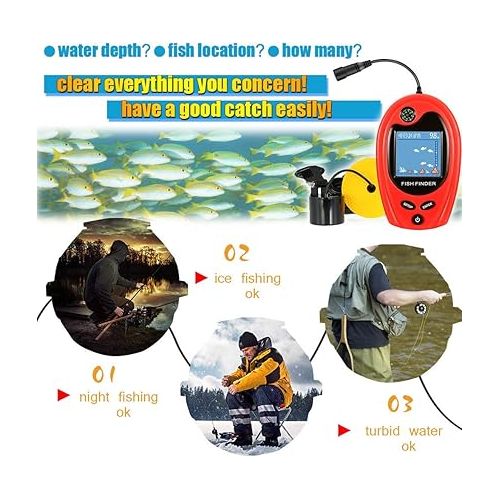  LUCKY Sonar Portable Fish Finder Transducer Wired Water Depth Finders Boat Kayak Transducer Fish Finder Handheld Fishing Gifts for Men