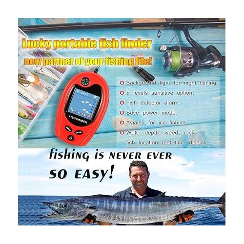  LUCKY Sonar Portable Fish Finder Transducer Wired Water Depth Finders Boat Kayak Transducer Fish Finder Handheld Fishing Gifts for Men