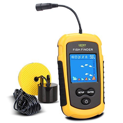  LUCKY Handheld Fish Finder Portable Fishing Kayak Fishfinder Fish Depth Finder Fishing Gear with Sonar Transducer and LCD Display