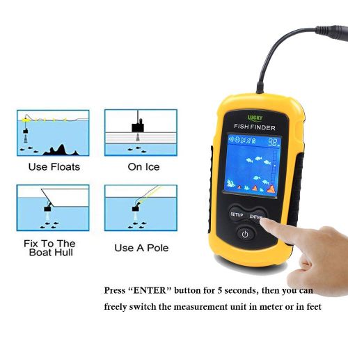  LUCKY Handheld Fish Finder Portable Fishing Kayak Fishfinder Fish Depth Finder Fishing Gear with Sonar Transducer and LCD Display