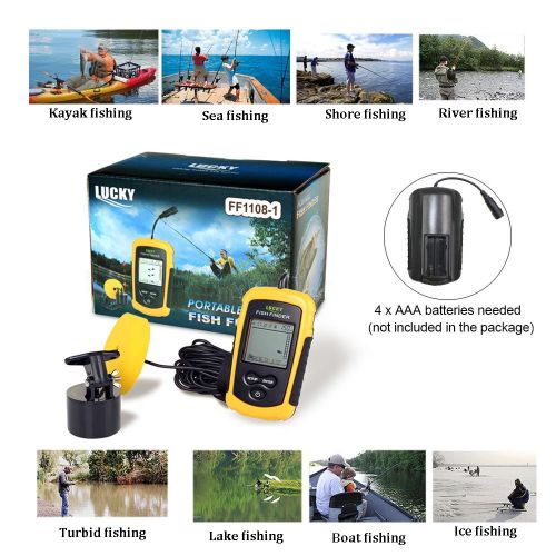  LUCKY Handheld Fish Finder Portable Fishing Kayak Fishfinder Fish Depth Finder Fishing Gear with Sonar Transducer and LCD Display